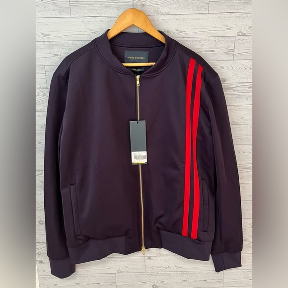 NWT Good Counsel Men's Large Pippen Track Full Zip Jacket Purple w Red Stripes - Picture 5 of 11